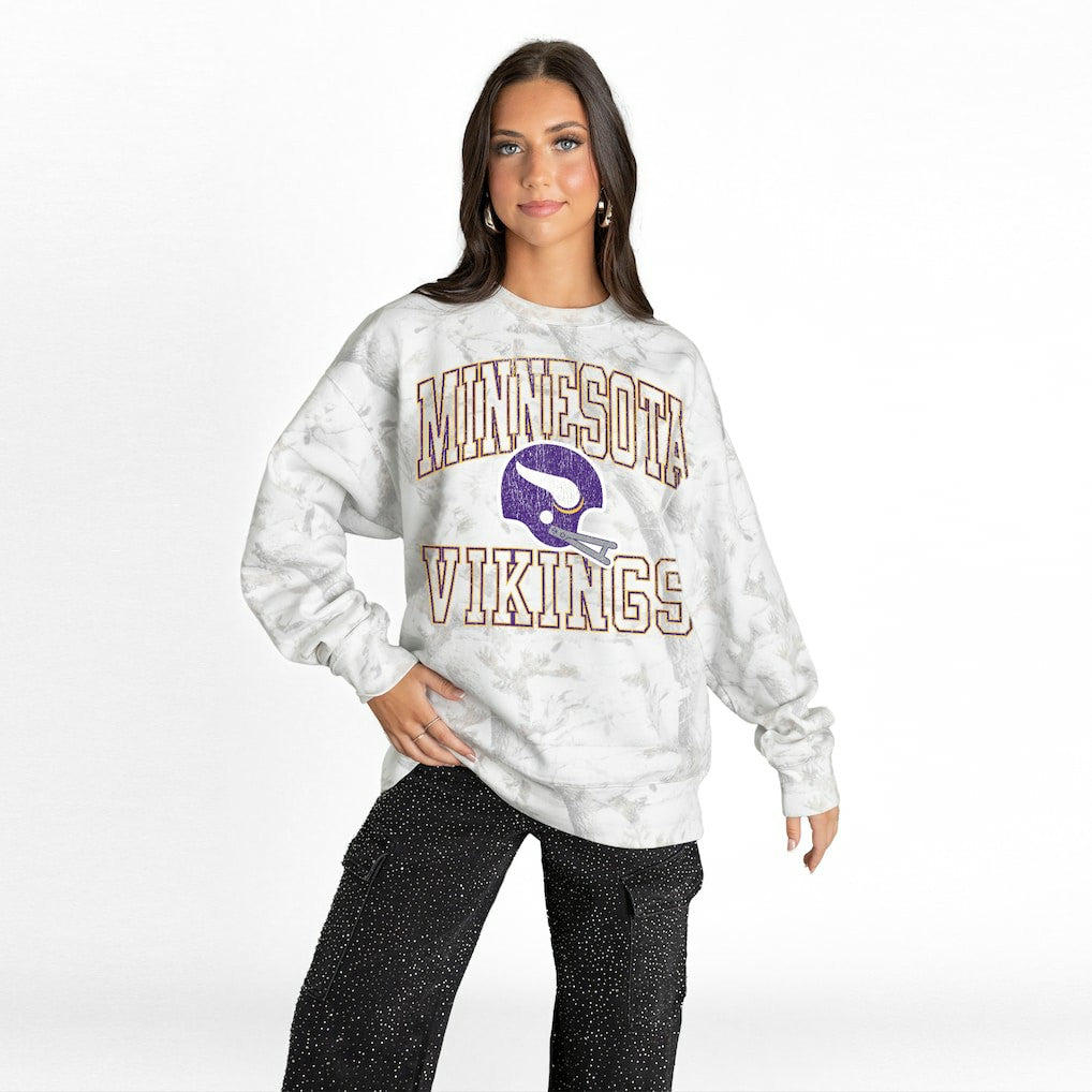 Minnesota Vikings Gameday Couture Women's Whiteout Oversized Premium Fleece Sweatshirt Arctic Camo