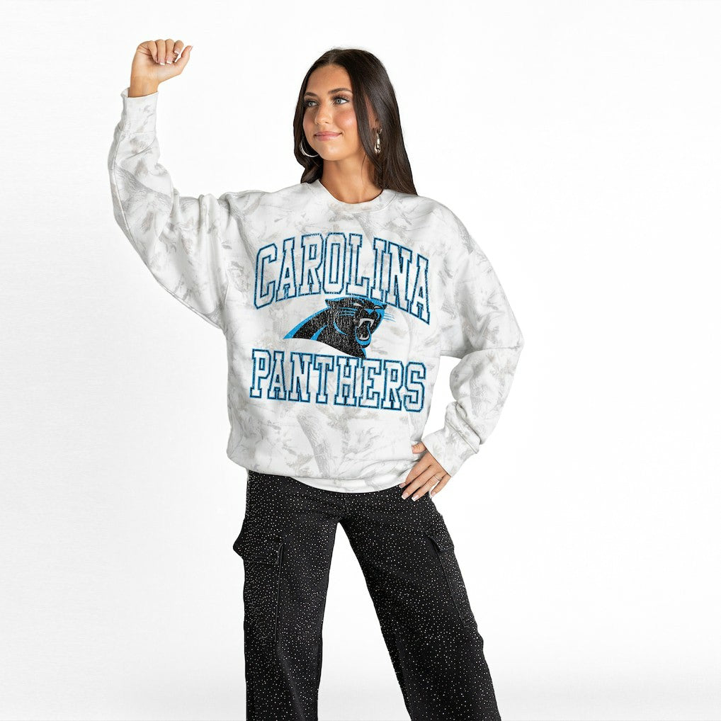 Carolina Panthers Gameday Couture Women's Whiteout Oversized Premium Fleece Sweatshirt Arctic Camo
