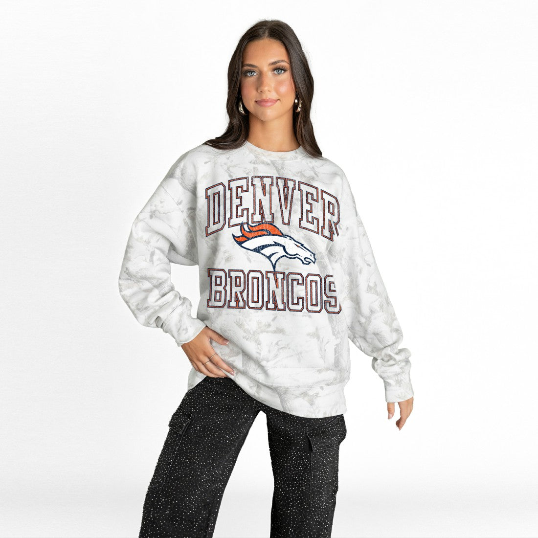 Denver Broncos Gameday Couture Women's Whiteout Oversized Premium Fleece Sweatshirt Arctic Camo