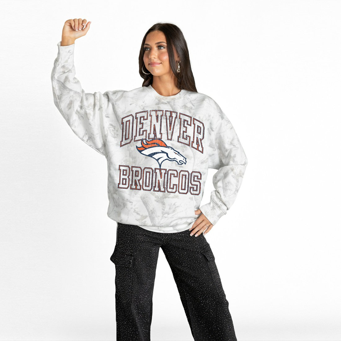 Denver Broncos Gameday Couture Women's Whiteout Oversized Premium Fleece Sweatshirt Arctic Camo