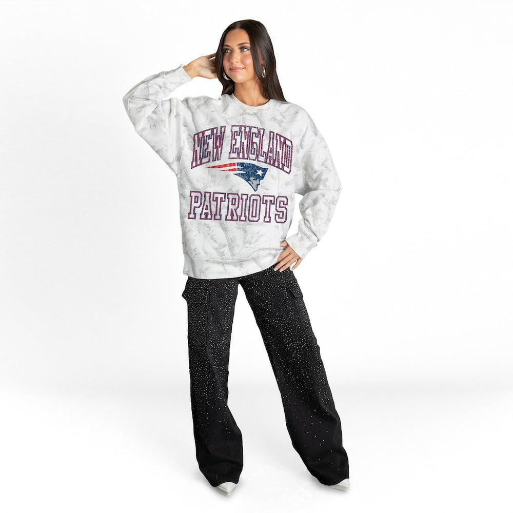 New England Patriots Gameday Couture Women's Whiteout Oversized Premium Fleece Sweatshirt Arctic Camo