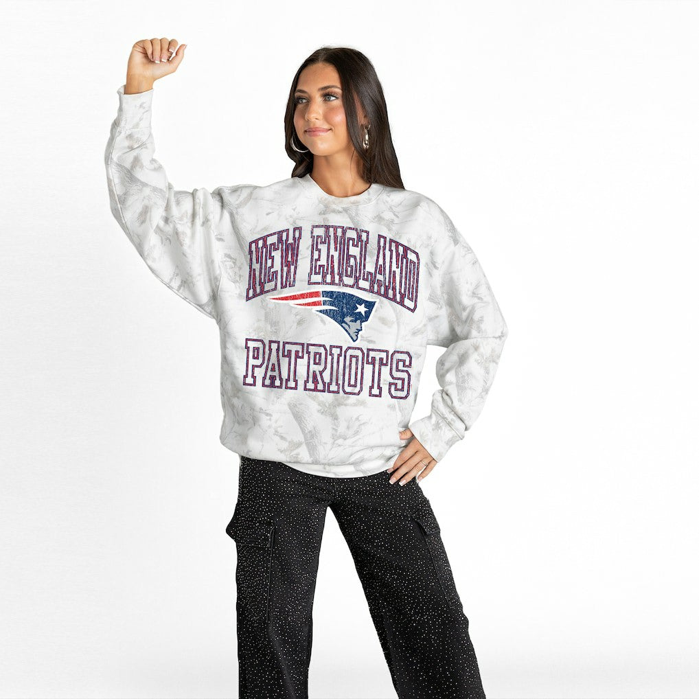 New England Patriots Gameday Couture Women's Whiteout Oversized Premium Fleece Sweatshirt Arctic Camo