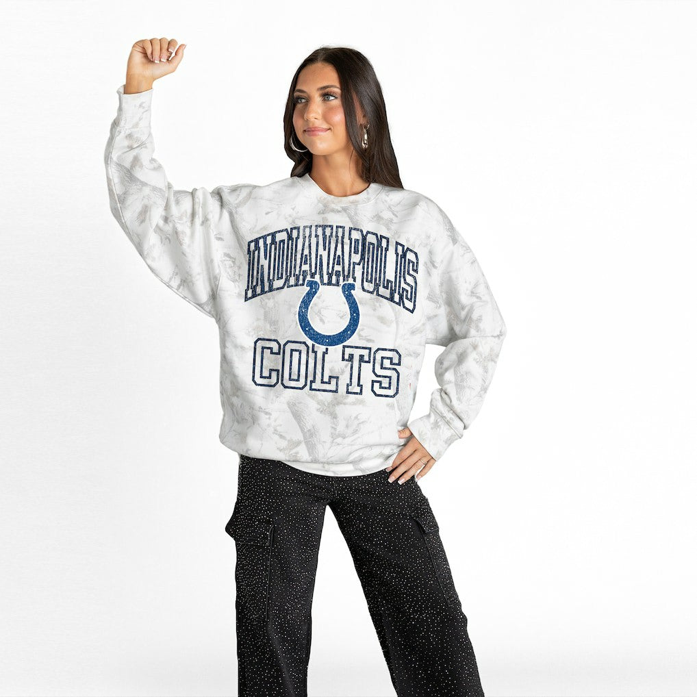 Indianapolis Colts Gameday Couture Women's Whiteout Oversized Premium Fleece Sweatshirt Arctic Camo