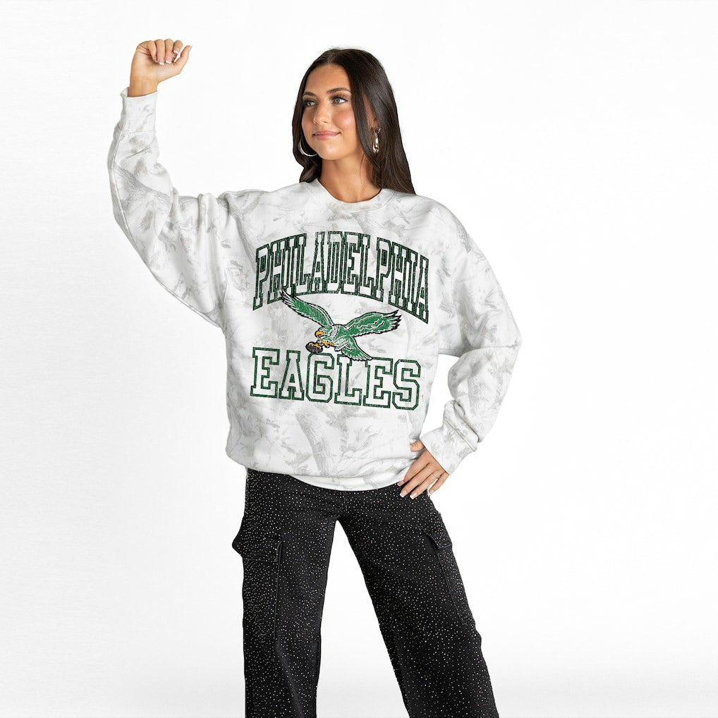 Philadelphia Eagles Gameday Couture Women's Whiteout Oversized Premium Fleece Sweatshirt Arctic Camo