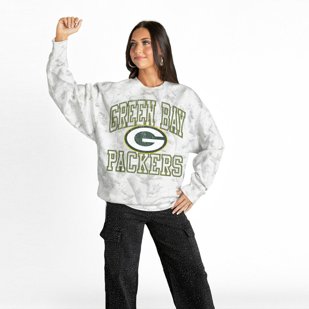Green Bay Packers Gameday Couture Women's Whiteout Oversized Premium Fleece Sweatshirt Arctic Camo