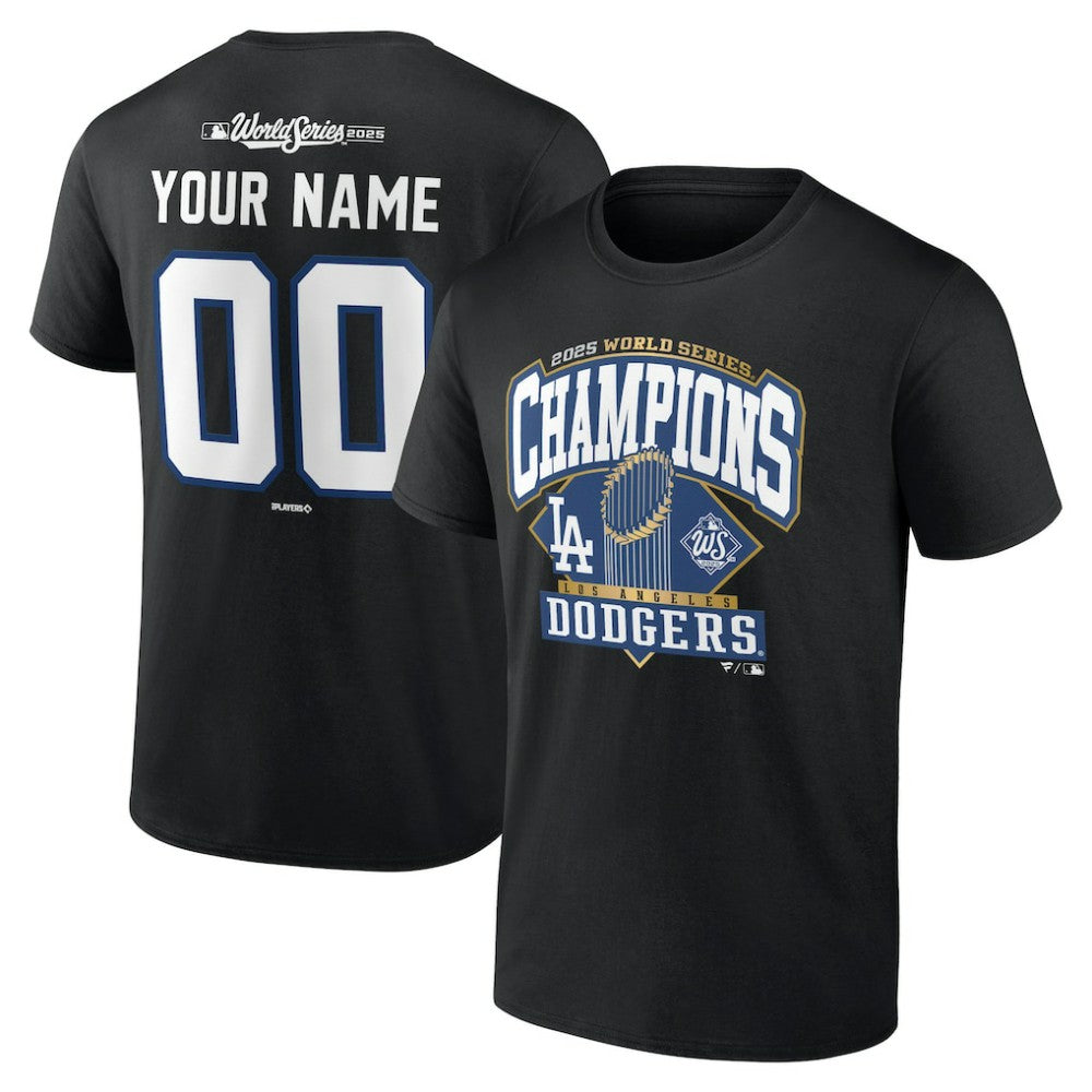 Los Angeles Dodgers 2025 World Series Champions Custom Name & Number T-Shirt - Black - MLB Lifestyle