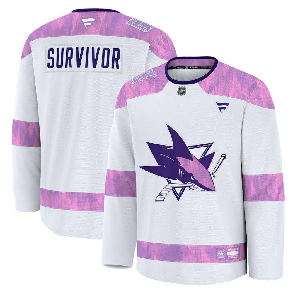 San Jose Sharks Fanatics Hockey Fights Cancer Survivor Practice Jersey - White - NHL 203564980