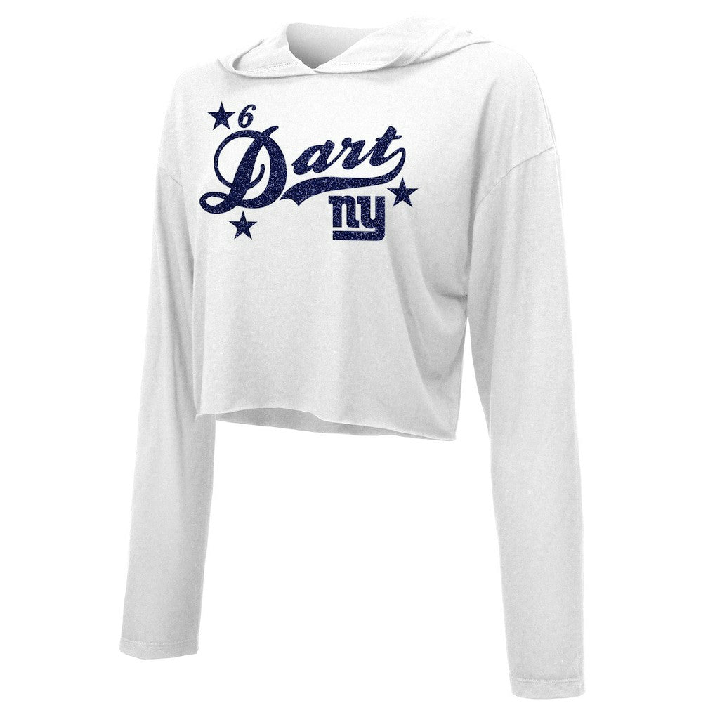 Jaxson Dart New York Giants Majestic Threads Women's Glitter Wordmark Hoodie White