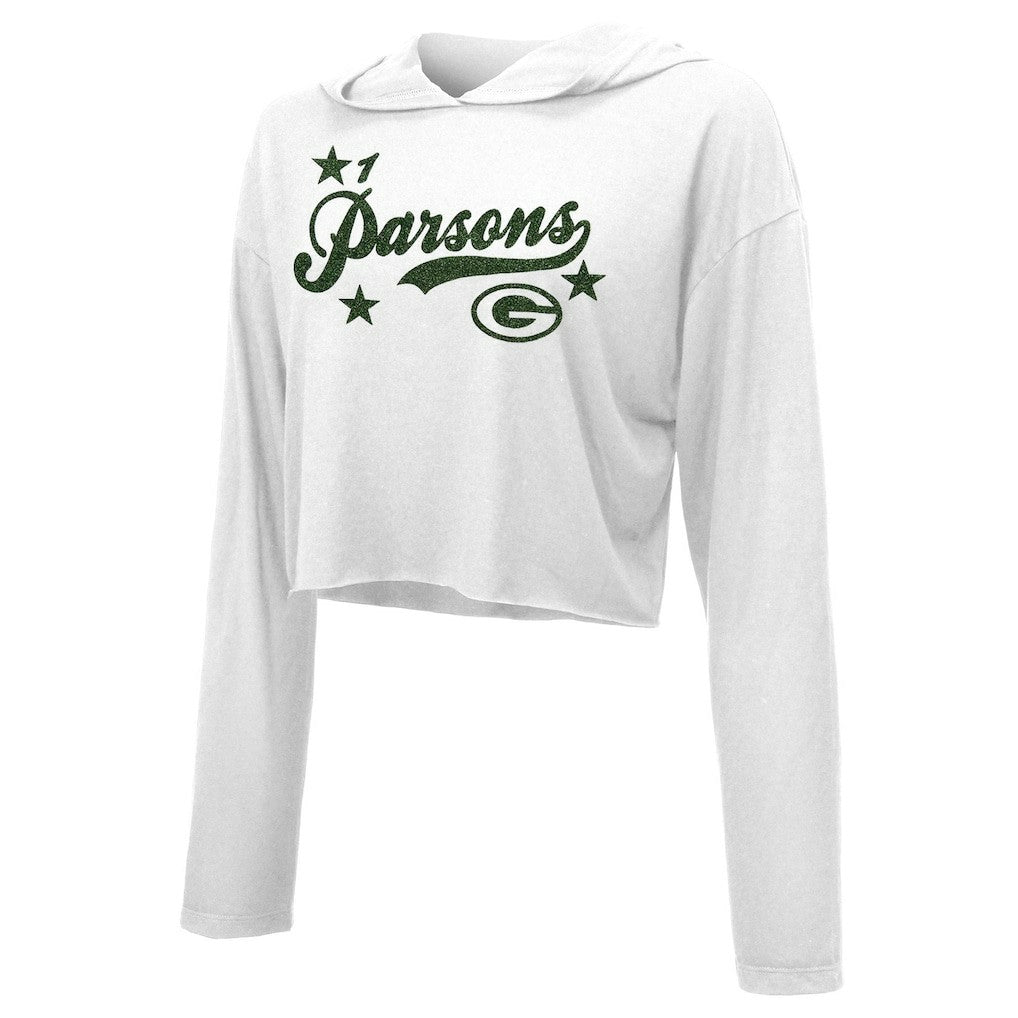 Micah Parsons Green Bay Packers Majestic Threads Women's Glitter Wordmark Hoodie White