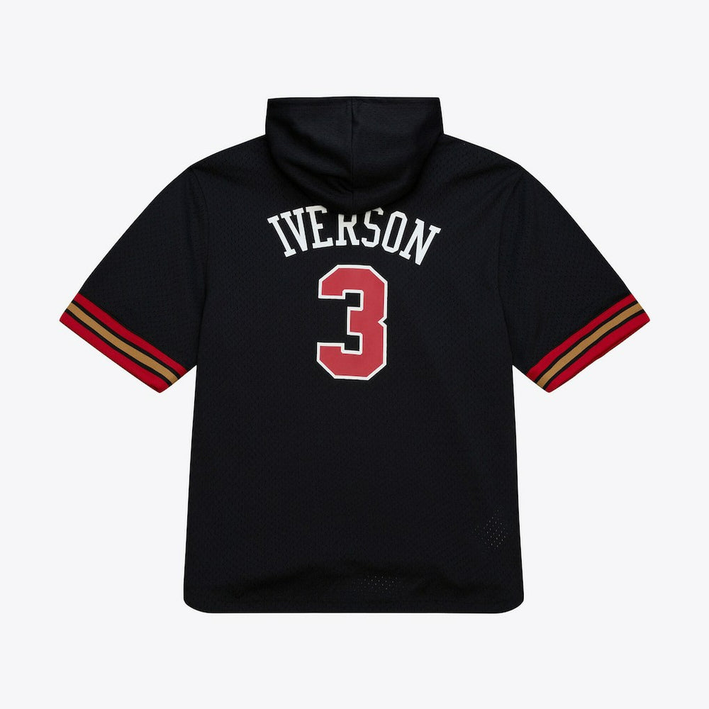 Allen Iverson Philadelphia 76ers Mesh Name & Number Short Sleeve Hoodie Black | Mitchell & Ness outlet