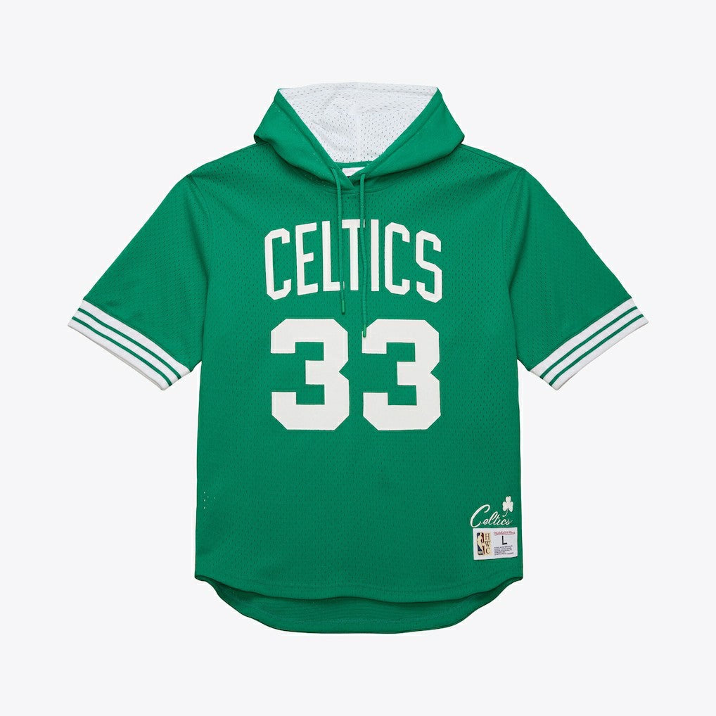 Larry Bird Boston Celtics Mesh Name & Number Short Sleeve Hoodie Kelly Green | Mitchell & Ness online