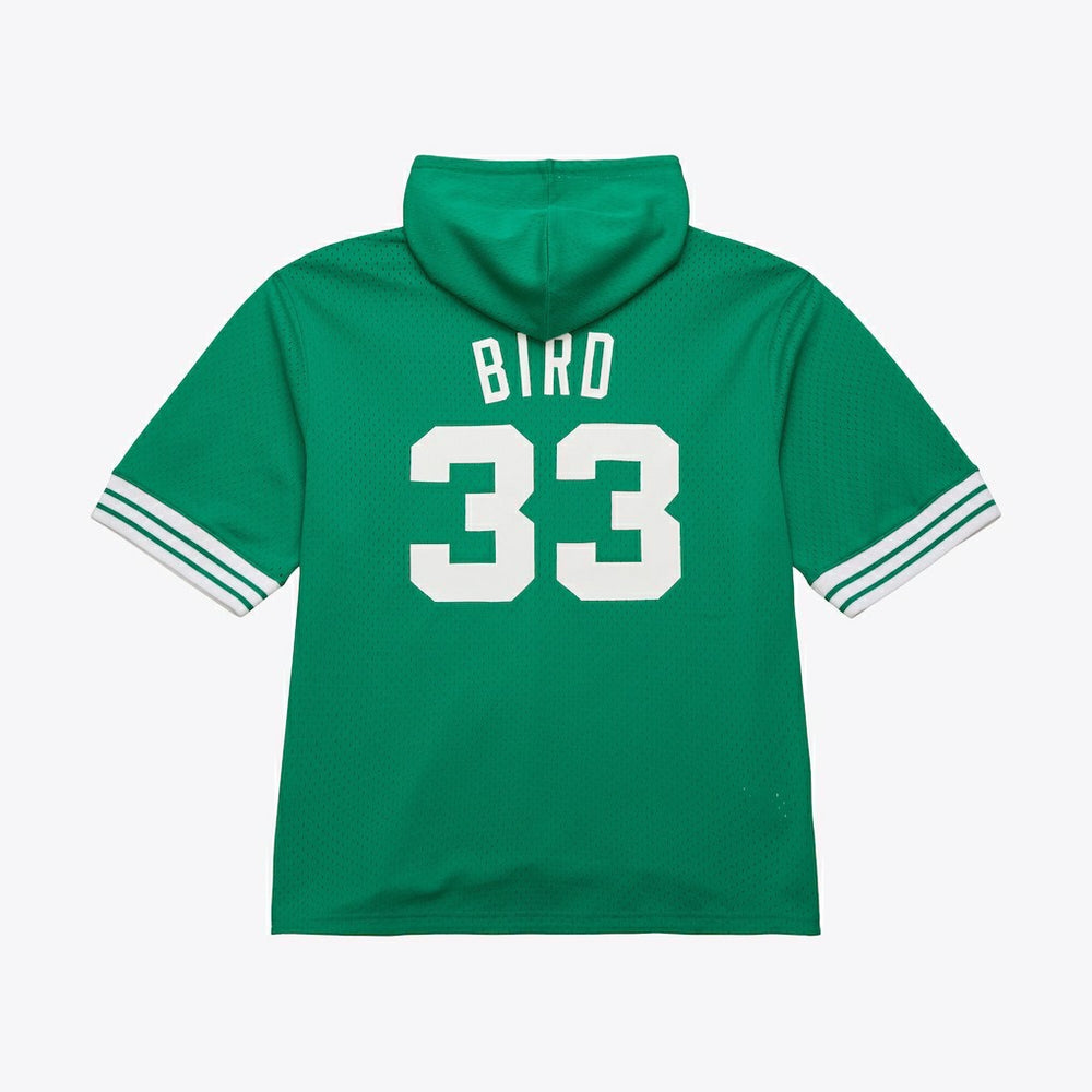 Larry Bird Boston Celtics Mesh Name & Number Short Sleeve Hoodie Kelly Green | Mitchell & Ness online