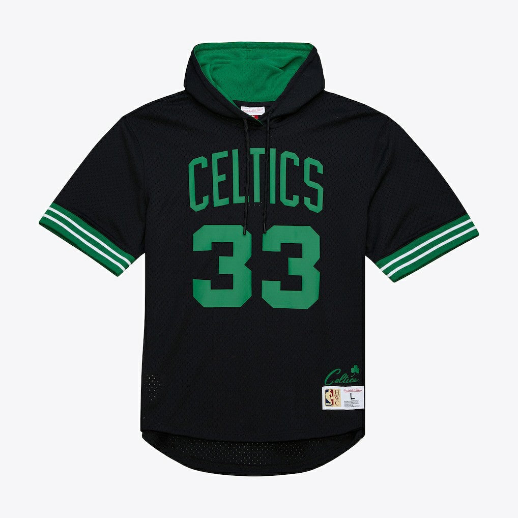 Larry Bird Boston Celtics Mesh Name & Number Short Sleeve Hoodie Black | Mitchell & Ness discount