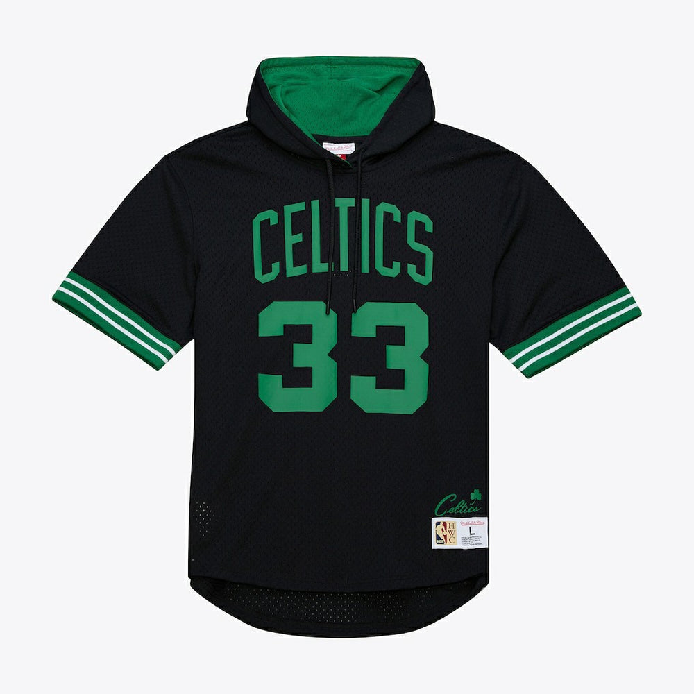 Larry Bird Boston Celtics Mesh Name & Number Short Sleeve Hoodie Black | Mitchell & Ness discount
