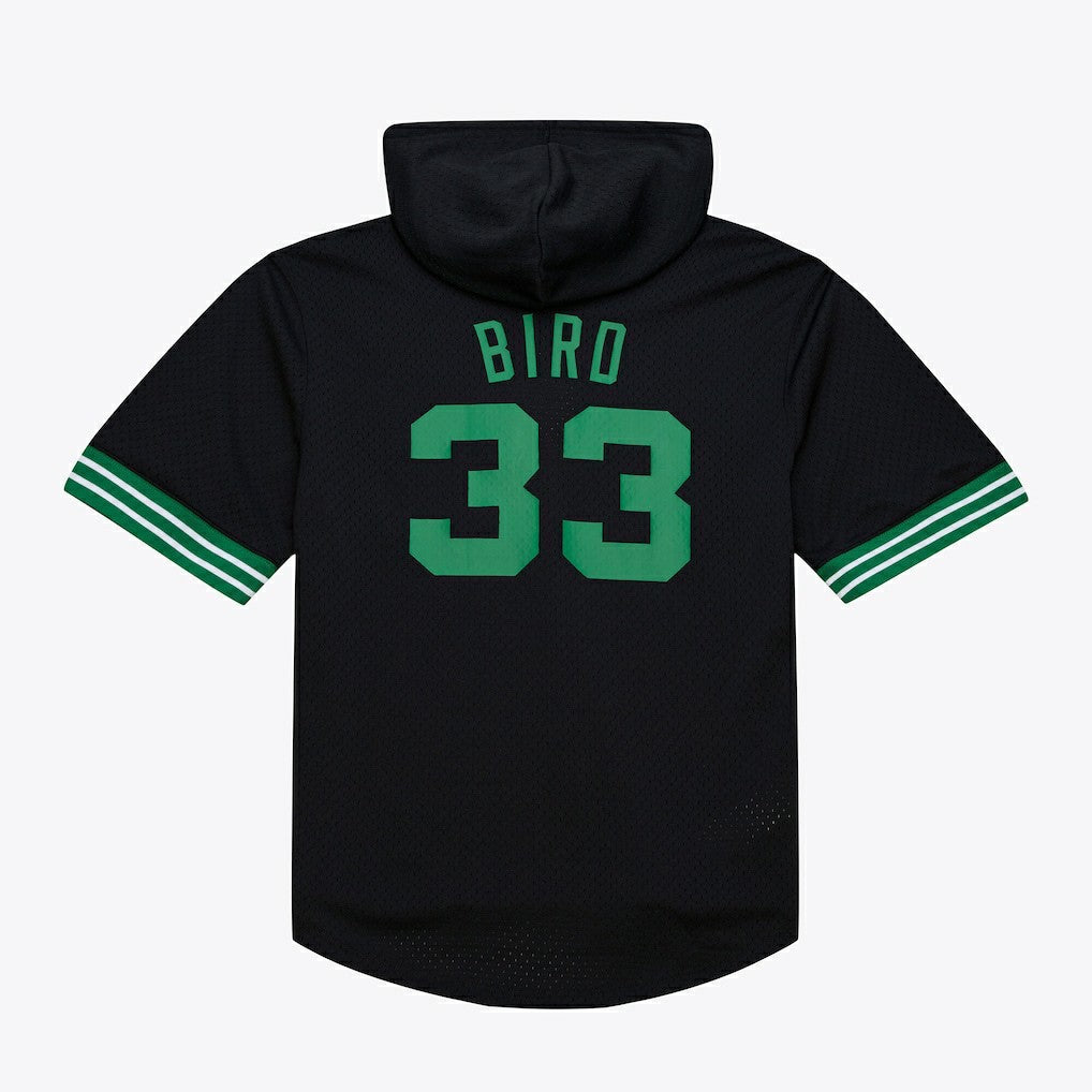 Larry Bird Boston Celtics Mesh Name & Number Short Sleeve Hoodie Black | Mitchell & Ness discount