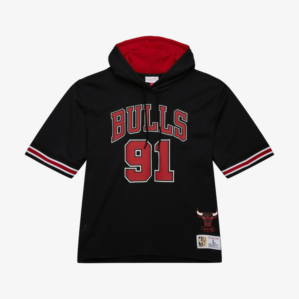 Dennis Rodman Chicago Bulls Mesh Name & Number Short Sleeve Hoodie for sale Black | Mitchell & Ness Lifestyle
