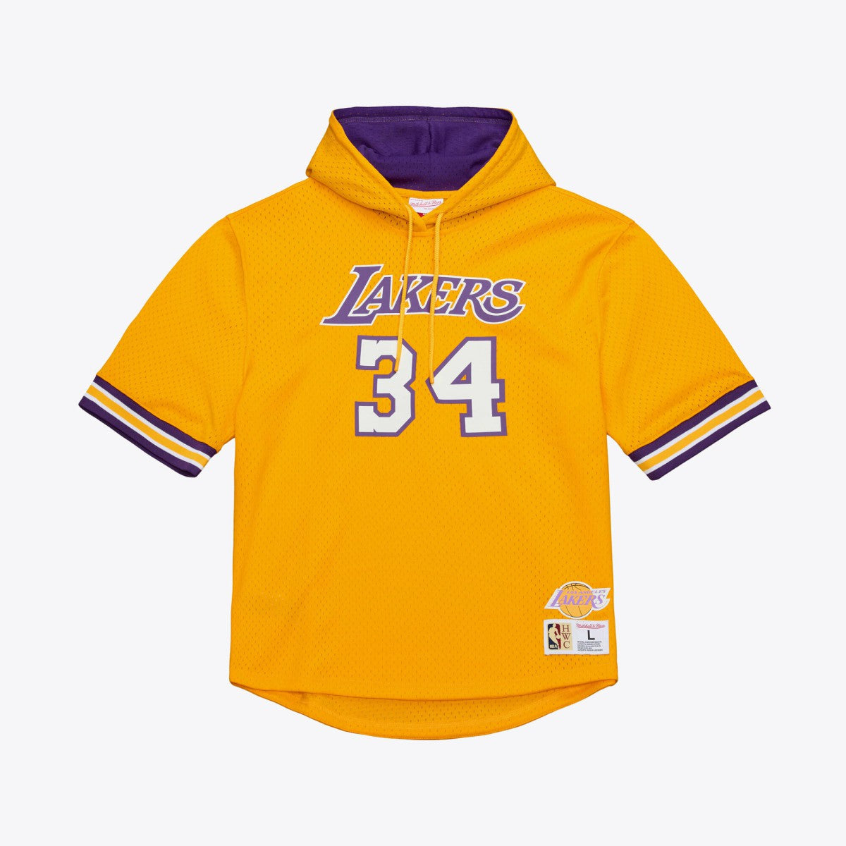 Shaquille O'Neal Los Angeles Lakers Mesh Name & Number Short Sleeve Hoodie Gold | Mitchell & Ness outlet