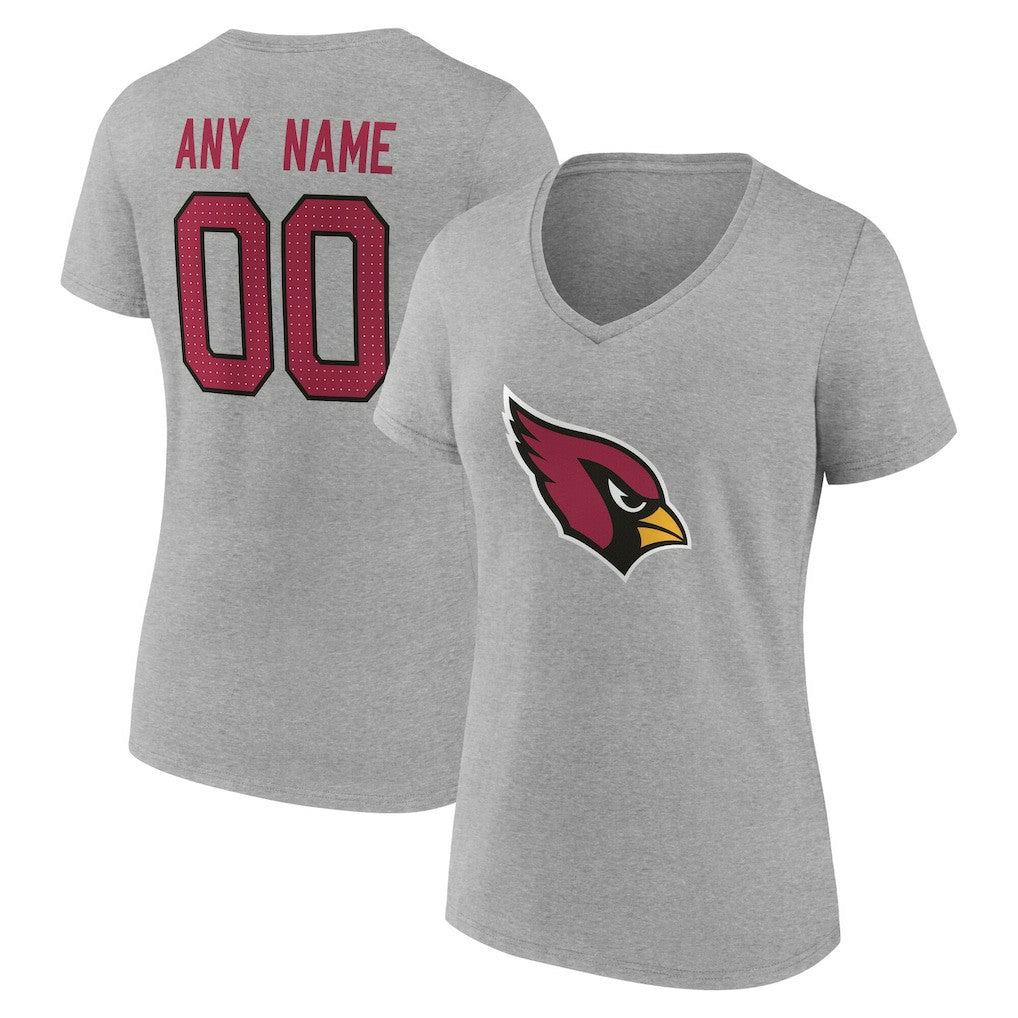Arizona Cardinals Women's Team Authentic Personalized Name & Number V-Neck T-Shirt Gray