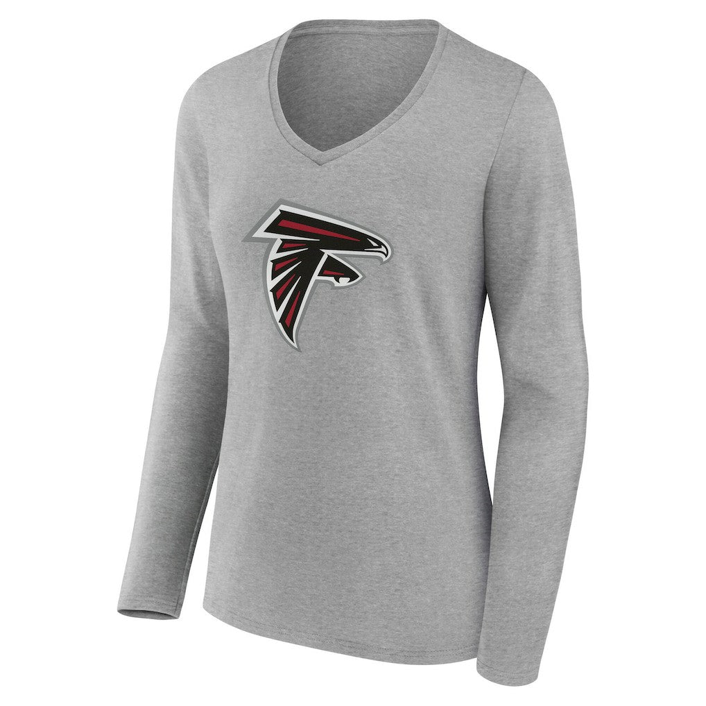 Atlanta Falcons Women's Team Authentic Personalized Name & Number Long Sleeve V-Neck T-Shirt Gray