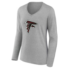 Atlanta Falcons Women's Team Authentic Personalized Name & Number Long Sleeve V-Neck T-Shirt Gray