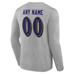 Baltimore Ravens Team Authentic Personalized Name & Number Long Sleeve T-Shirt Gray