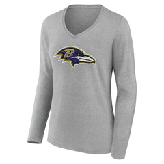 Baltimore Ravens Women's Team Authentic Personalized Name & Number Long Sleeve V-Neck T-Shirt Gray