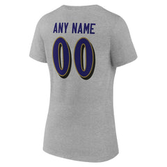 Baltimore Ravens Women's Team Authentic Personalized Name & Number V-Neck T-Shirt Gray