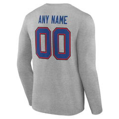 Buffalo Bills Team Authentic Personalized Name & Number Long Sleeve T-Shirt Gray