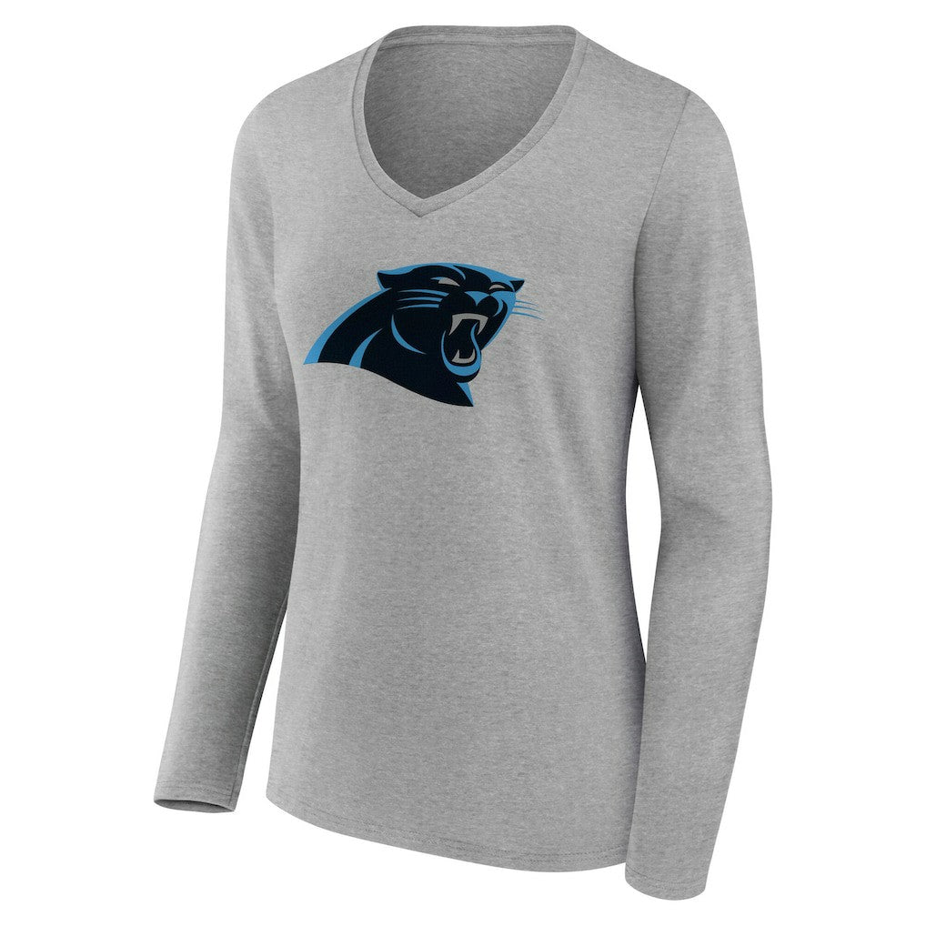 Carolina Panthers Women's Team Authentic Personalized Name & Number Long Sleeve V-Neck T-Shirt Gray