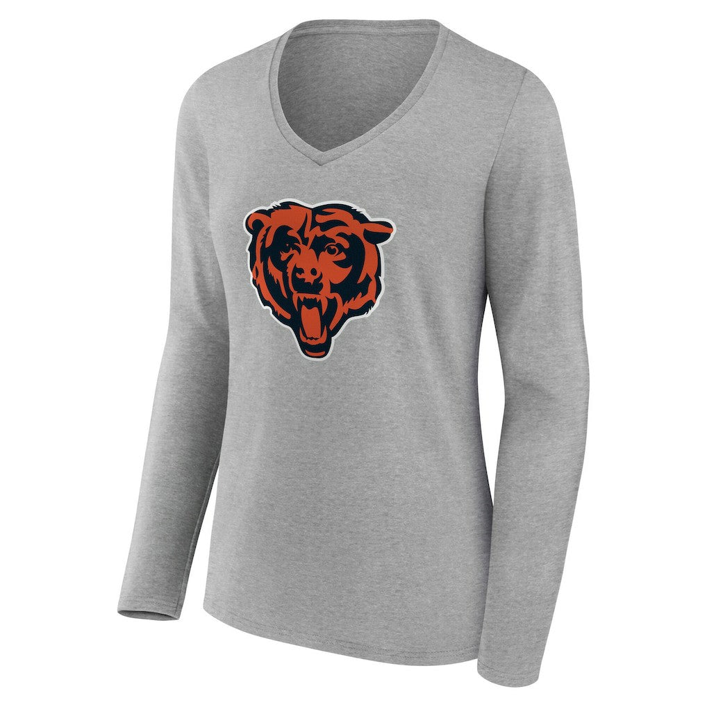 Chicago Bears Women's Team Authentic Personalized Name & Number Long Sleeve V-Neck T-Shirt Gray