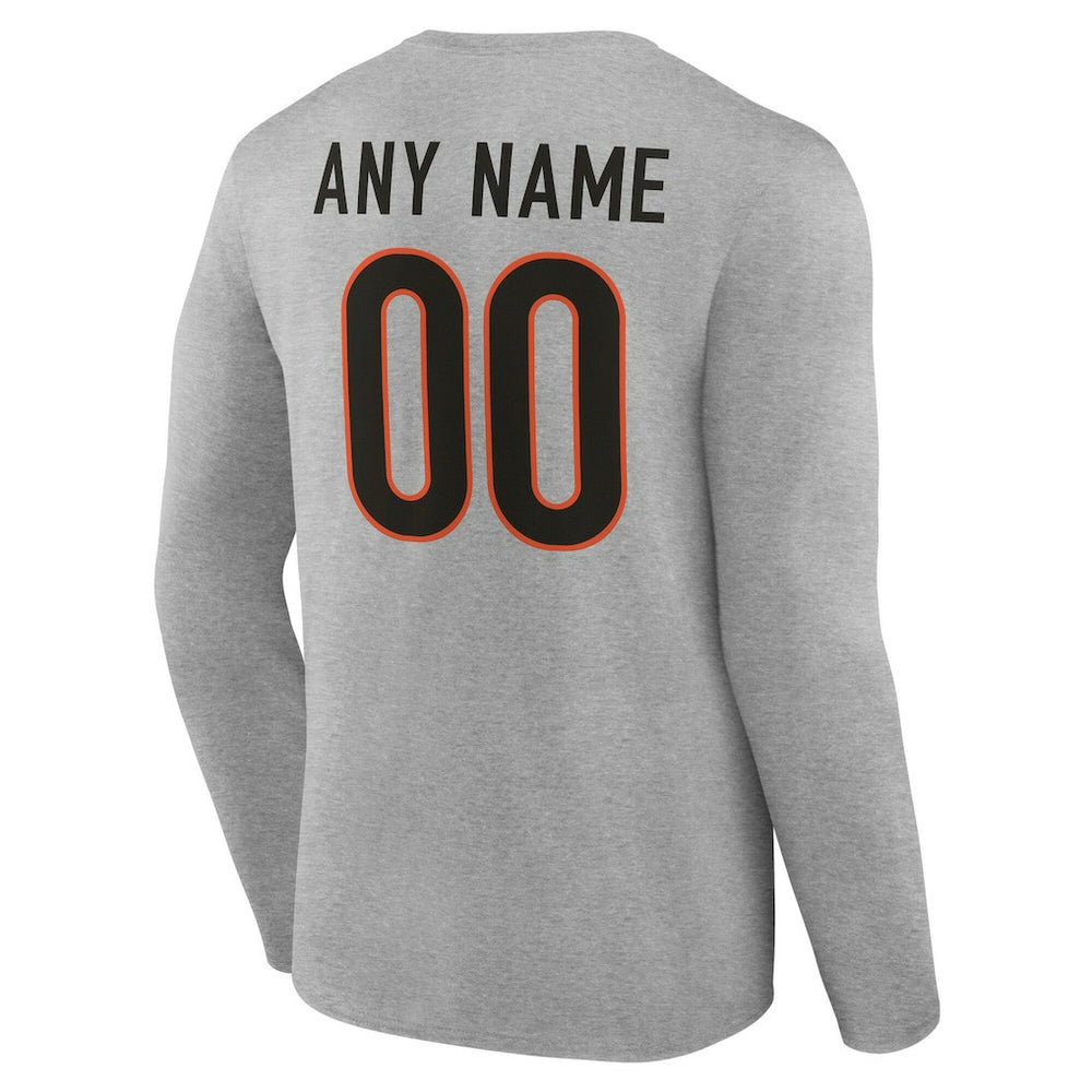 Cincinnati Bengals Team Authentic Personalized Name & Number Long Sleeve T-Shirt Gray