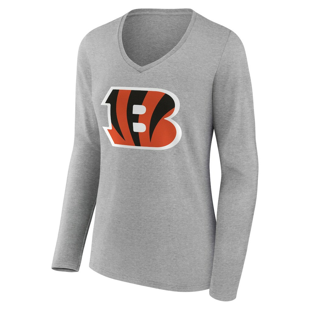 Cincinnati Bengals Women's Team Authentic Personalized Name & Number Long Sleeve V-Neck T-Shirt Gray
