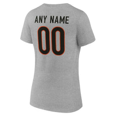 Cincinnati Bengals Women's Team Authentic Personalized Name & Number V-Neck T-Shirt Gray