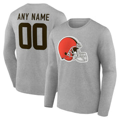 Cleveland Browns Team Authentic Personalized Name & Number Long Sleeve T-Shirt Gray
