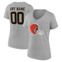Cleveland Browns Women's Team Authentic Personalized Name & Number V-Neck T-Shirt Gray