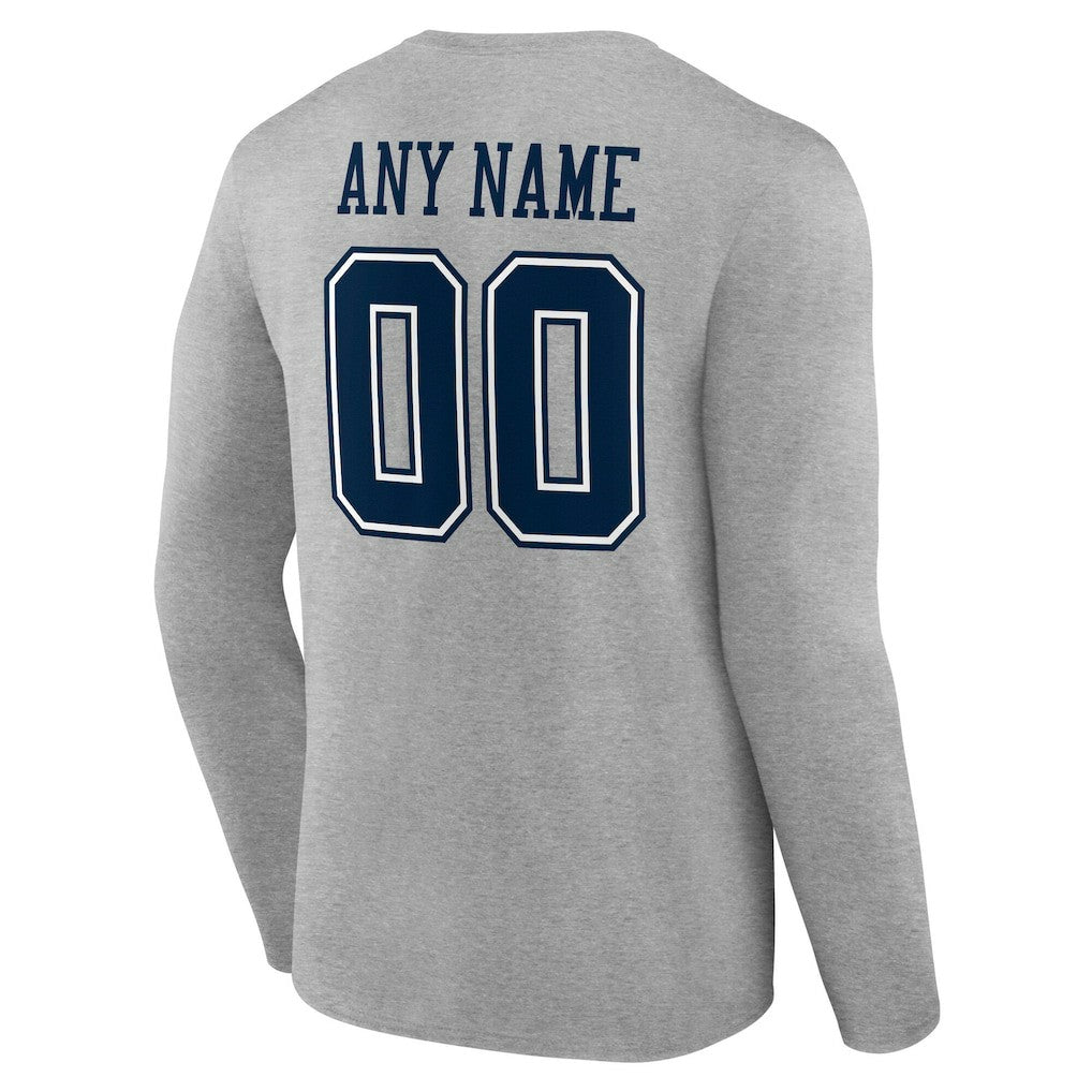 Dallas Cowboys Team Authentic Personalized Name & Number Long Sleeve T-Shirt Gray