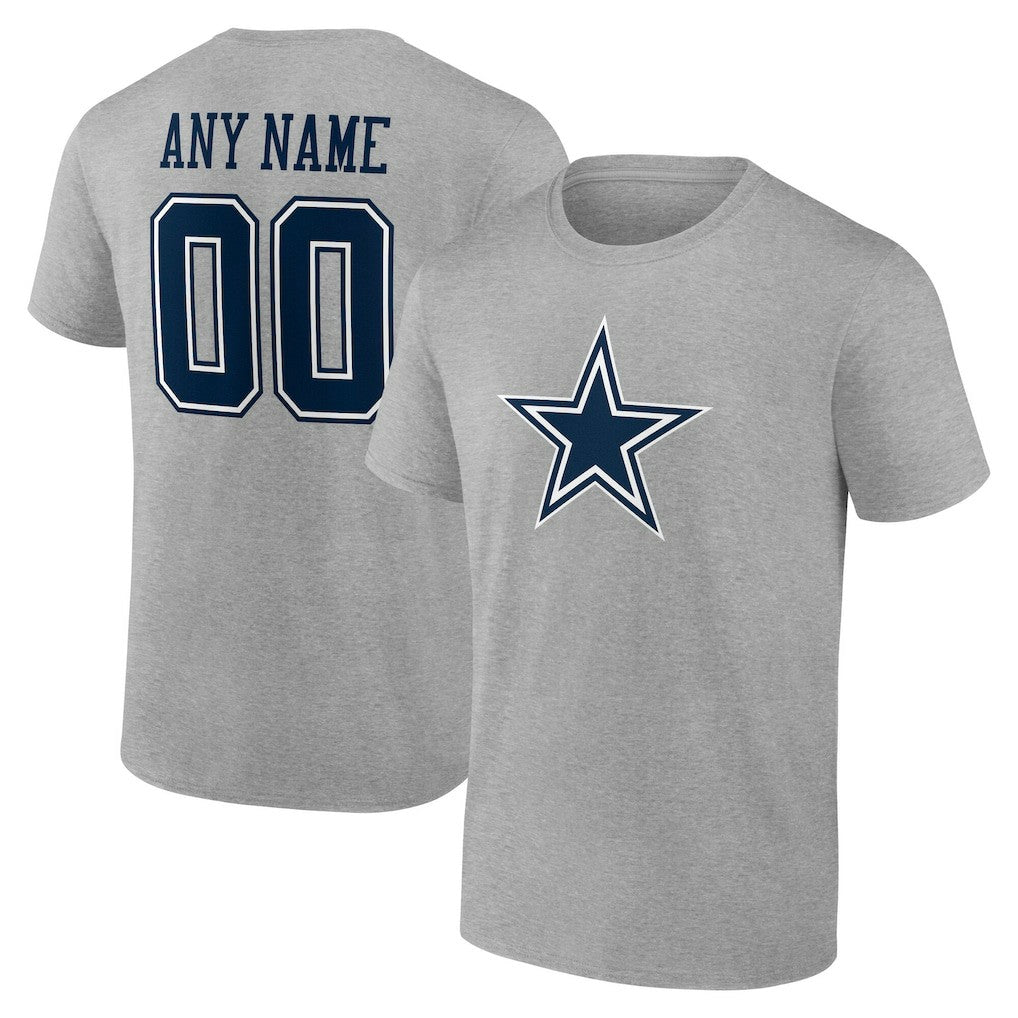 Dallas Cowboys Team Authentic Personalized Name & Number T-Shirt Gray