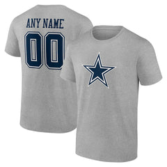 Dallas Cowboys Team Authentic Personalized Name & Number T-Shirt Gray
