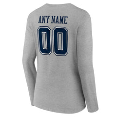 Dallas Cowboys Women's Team Authentic Personalized Name & Number Long Sleeve V-Neck T-Shirt Gray