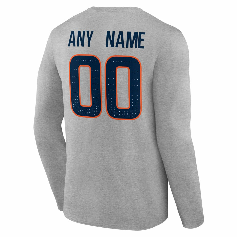 Denver Broncos Team Authentic Personalized Name & Number Long Sleeve T-Shirt Gray