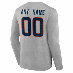 Denver Broncos Team Authentic Personalized Name & Number Long Sleeve T-Shirt Gray