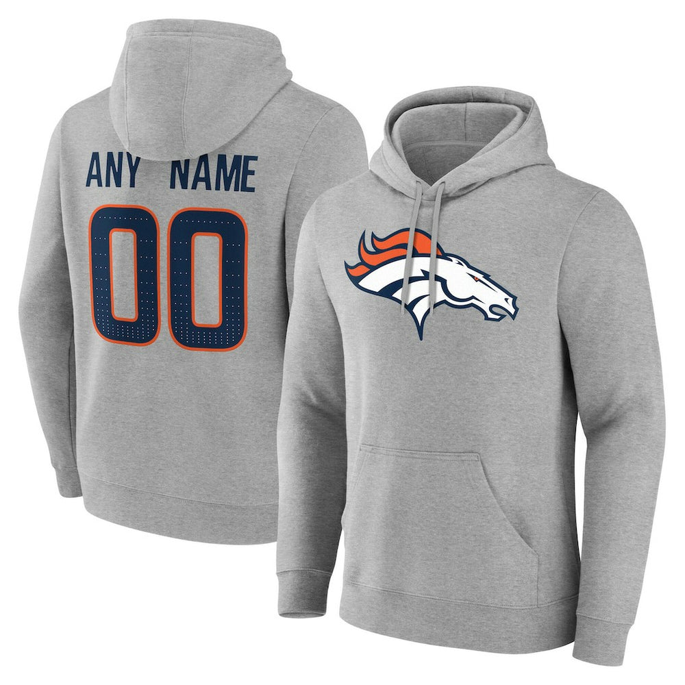 Denver Broncos Team Authentic Personalized Name & Number Hoodie Gray