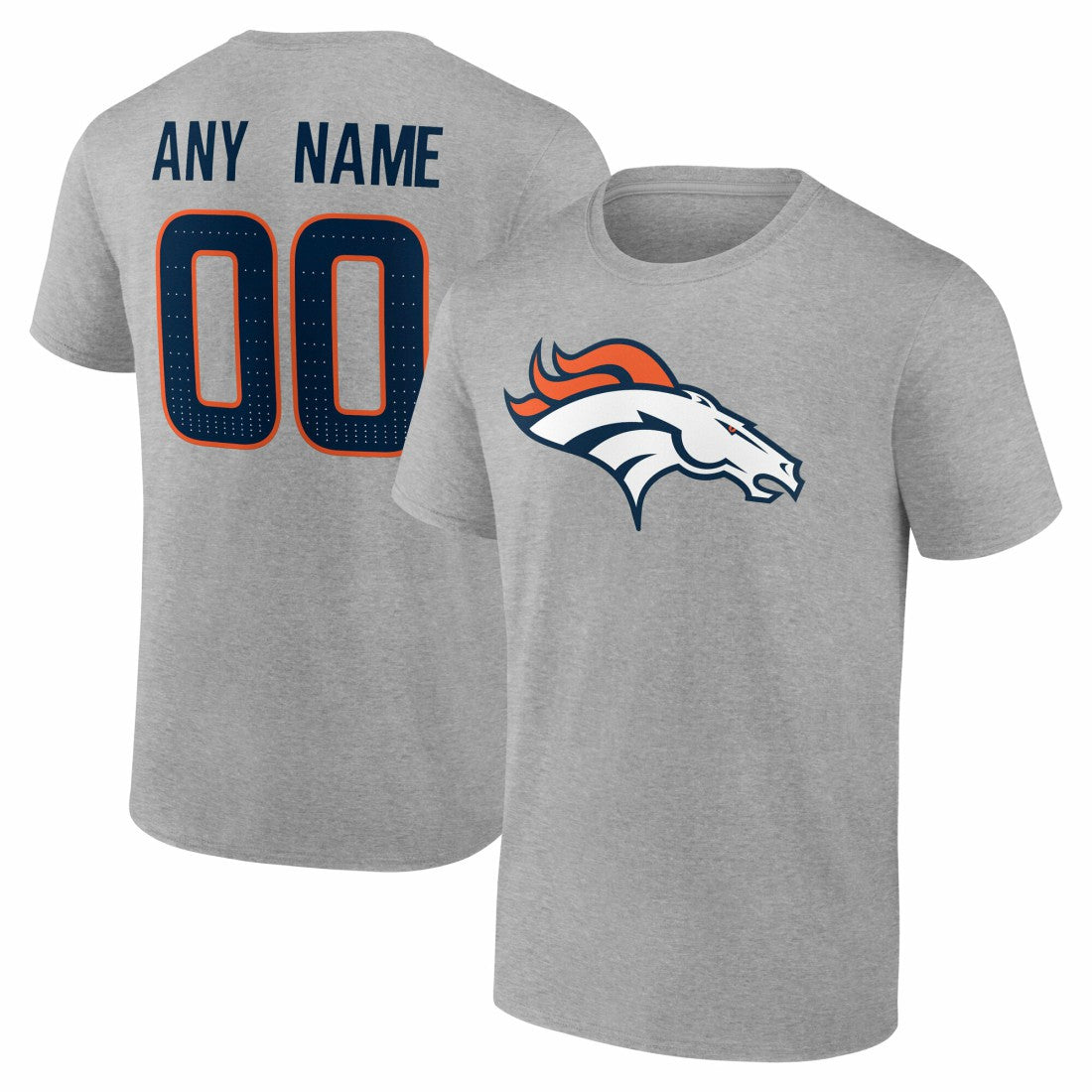 Denver Broncos Team Authentic Personalized Name & Number T-Shirt Gray