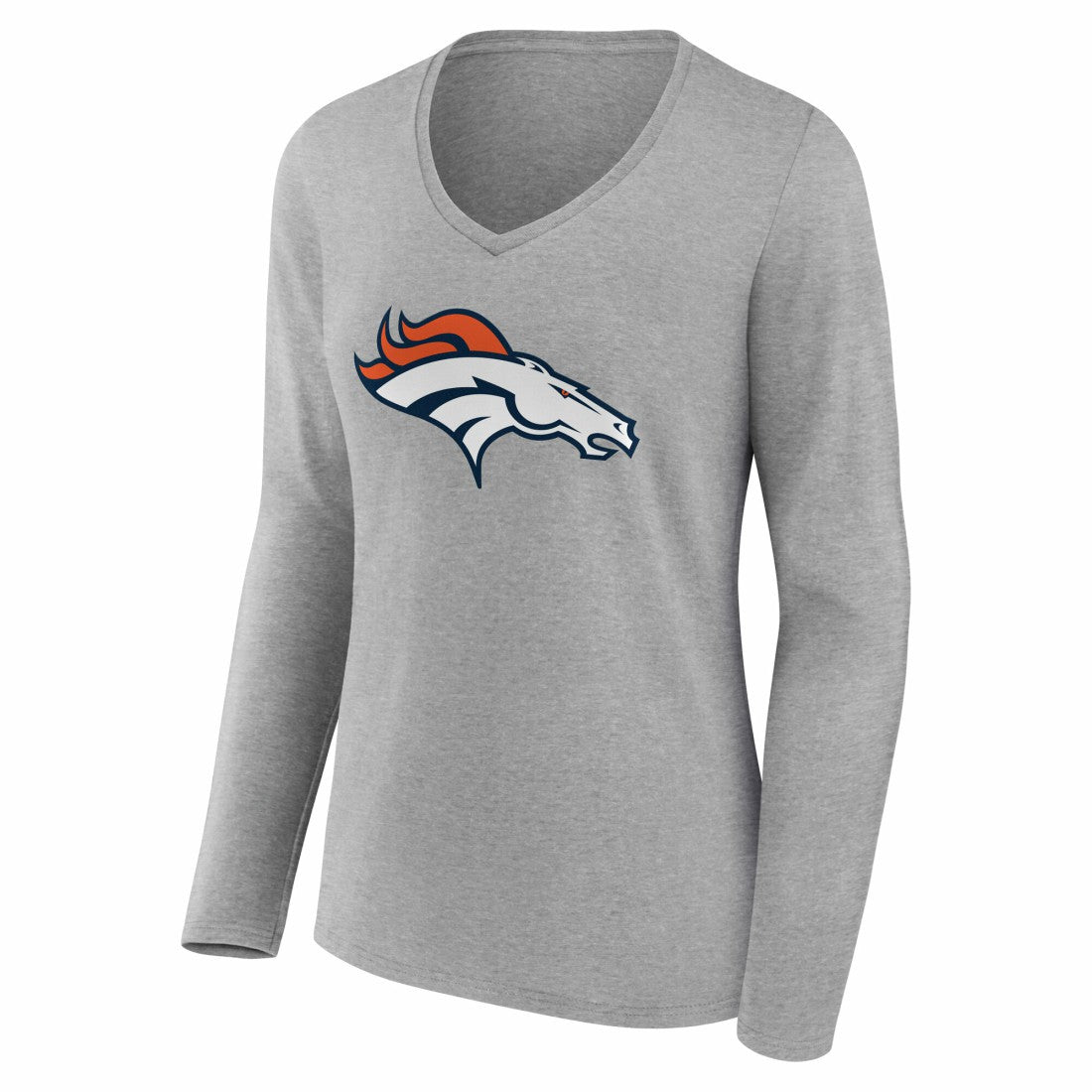 Denver Broncos Women's Team Authentic Personalized Name & Number Long Sleeve V-Neck T-Shirt Gray