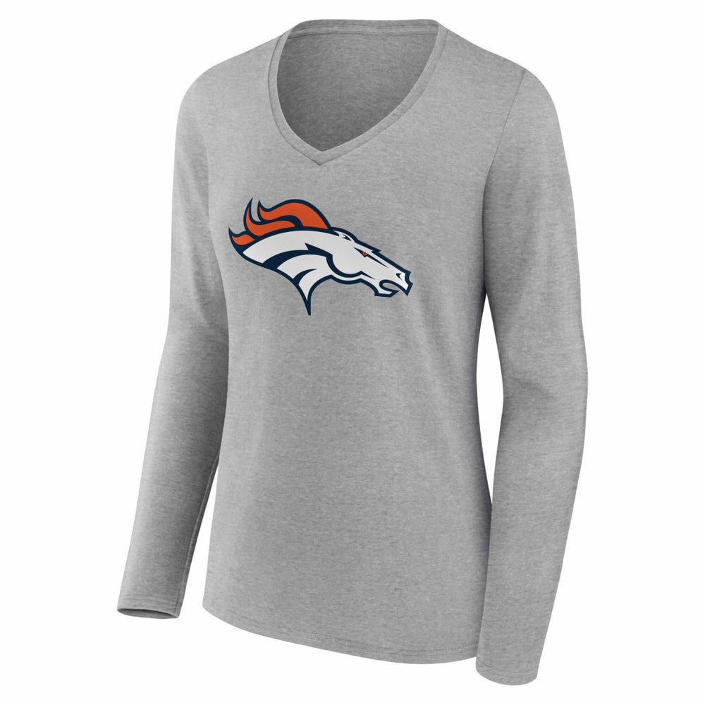 Denver Broncos Women's Team Authentic Personalized Name & Number Long Sleeve V-Neck T-Shirt Gray