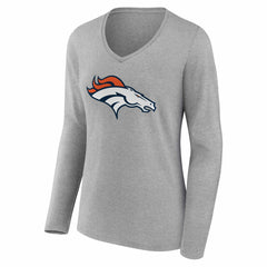 Denver Broncos Women's Team Authentic Personalized Name & Number Long Sleeve V-Neck T-Shirt Gray