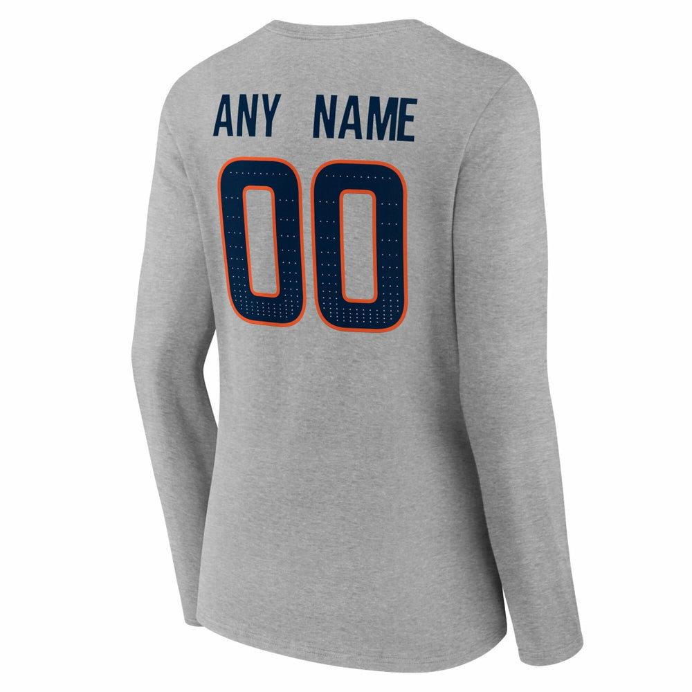Denver Broncos Women's Team Authentic Personalized Name & Number Long Sleeve V-Neck T-Shirt Gray