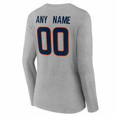 Denver Broncos Women's Team Authentic Personalized Name & Number Long Sleeve V-Neck T-Shirt Gray