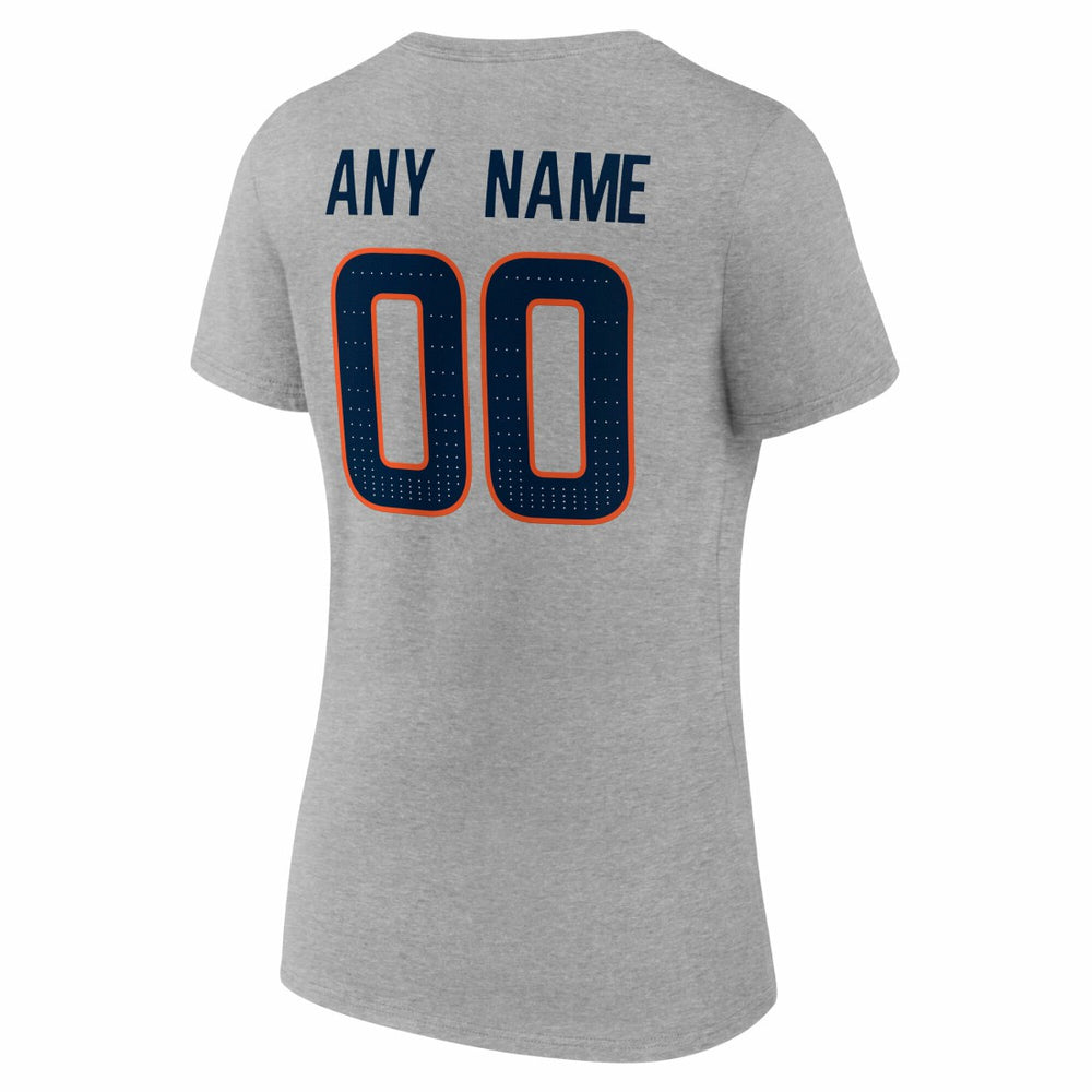 Denver Broncos Women's Team Authentic Personalized Name & Number V-Neck T-Shirt Gray