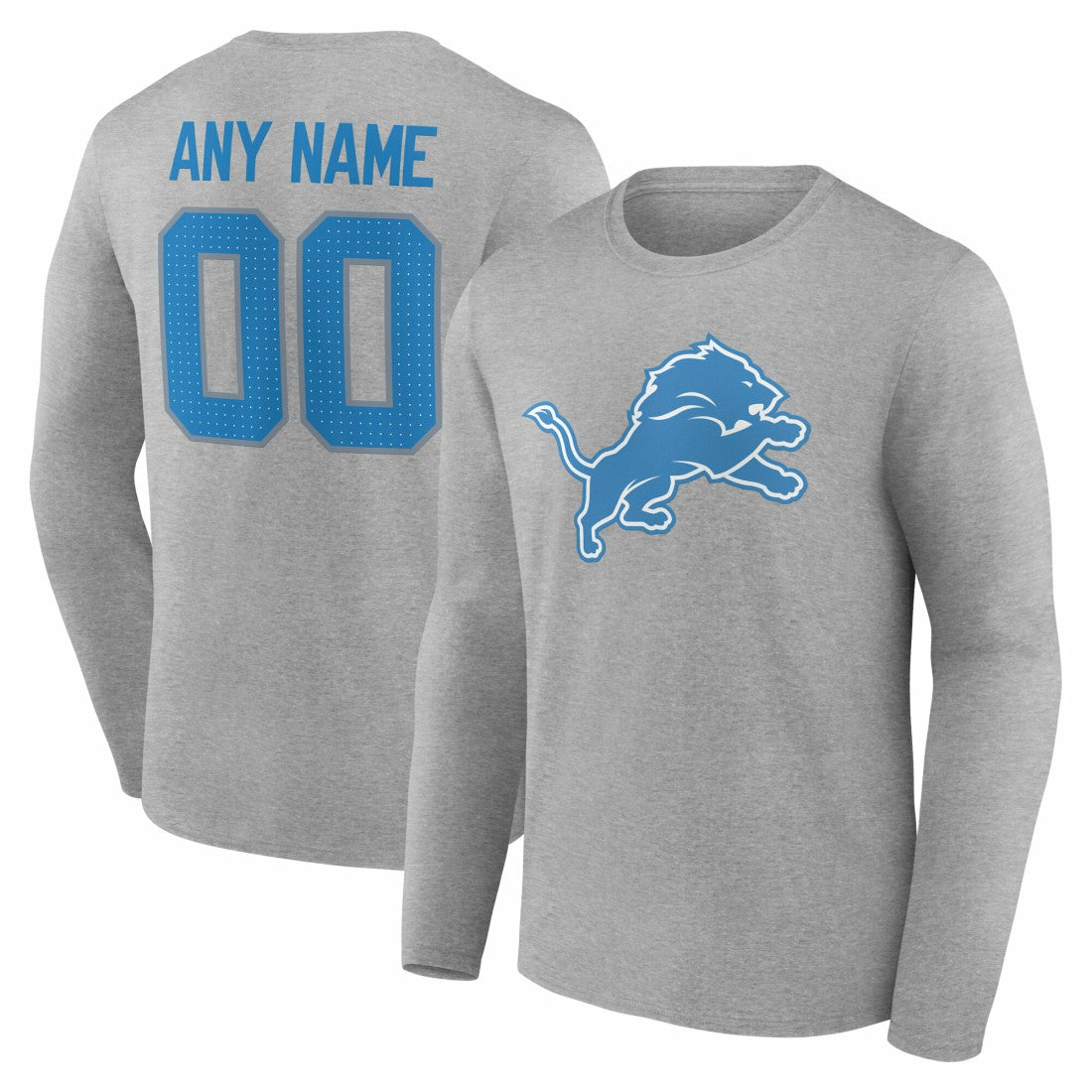 Detroit Lions Team Authentic Personalized Name & Number Long Sleeve T-Shirt Gray
